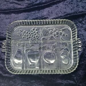 Vintage Indiana Glass Fruit Design 5  Divided Tray